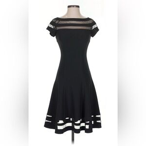 White House Black Market | Black Fit & Flare Dress with Illusion Stripe | size 2